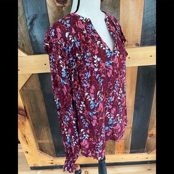 NWT a. new day v neck long sleeved top with ruffles, 100% rayon, size M - Picture 7 of 7